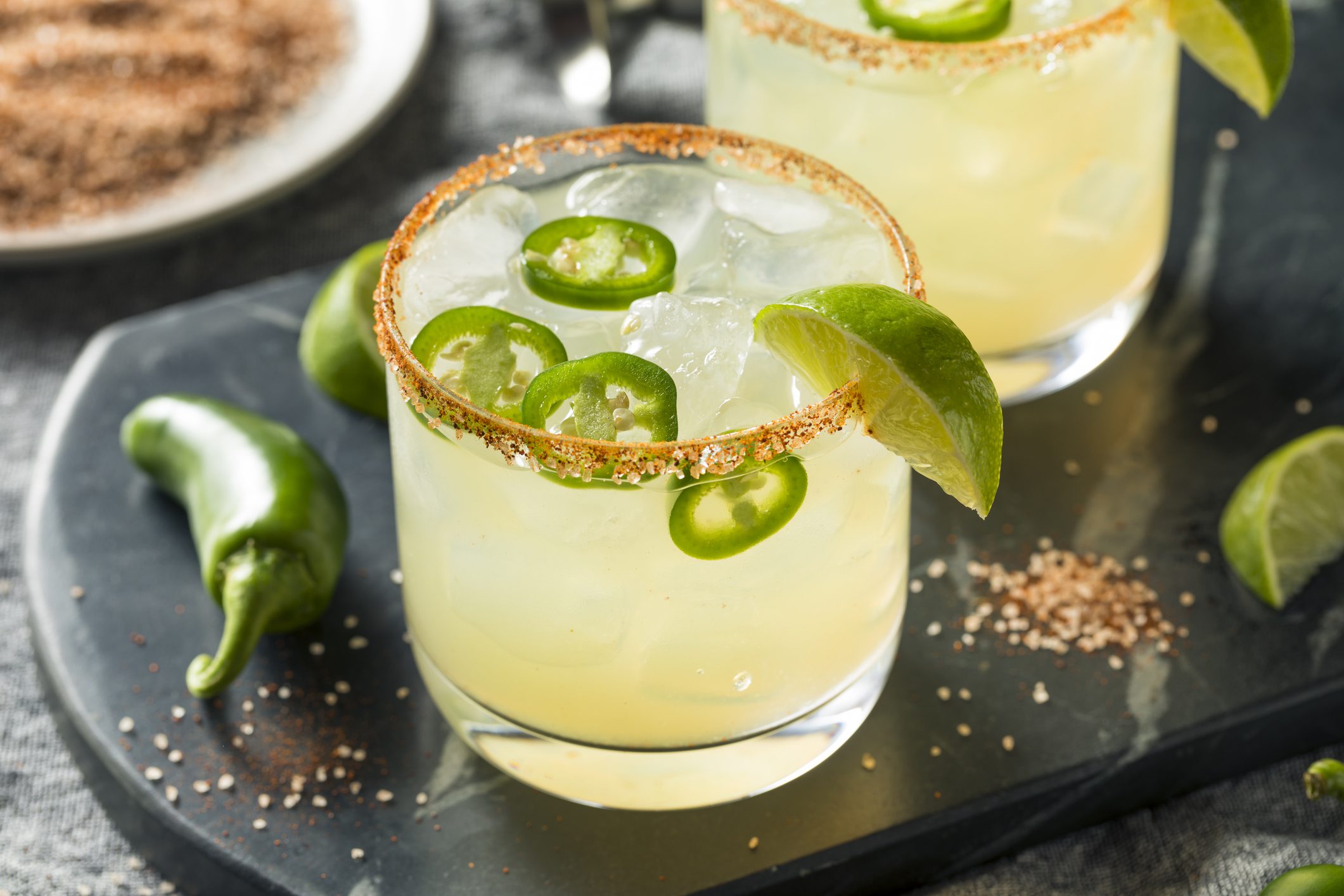 Jalapeno margarita with chili salt rim