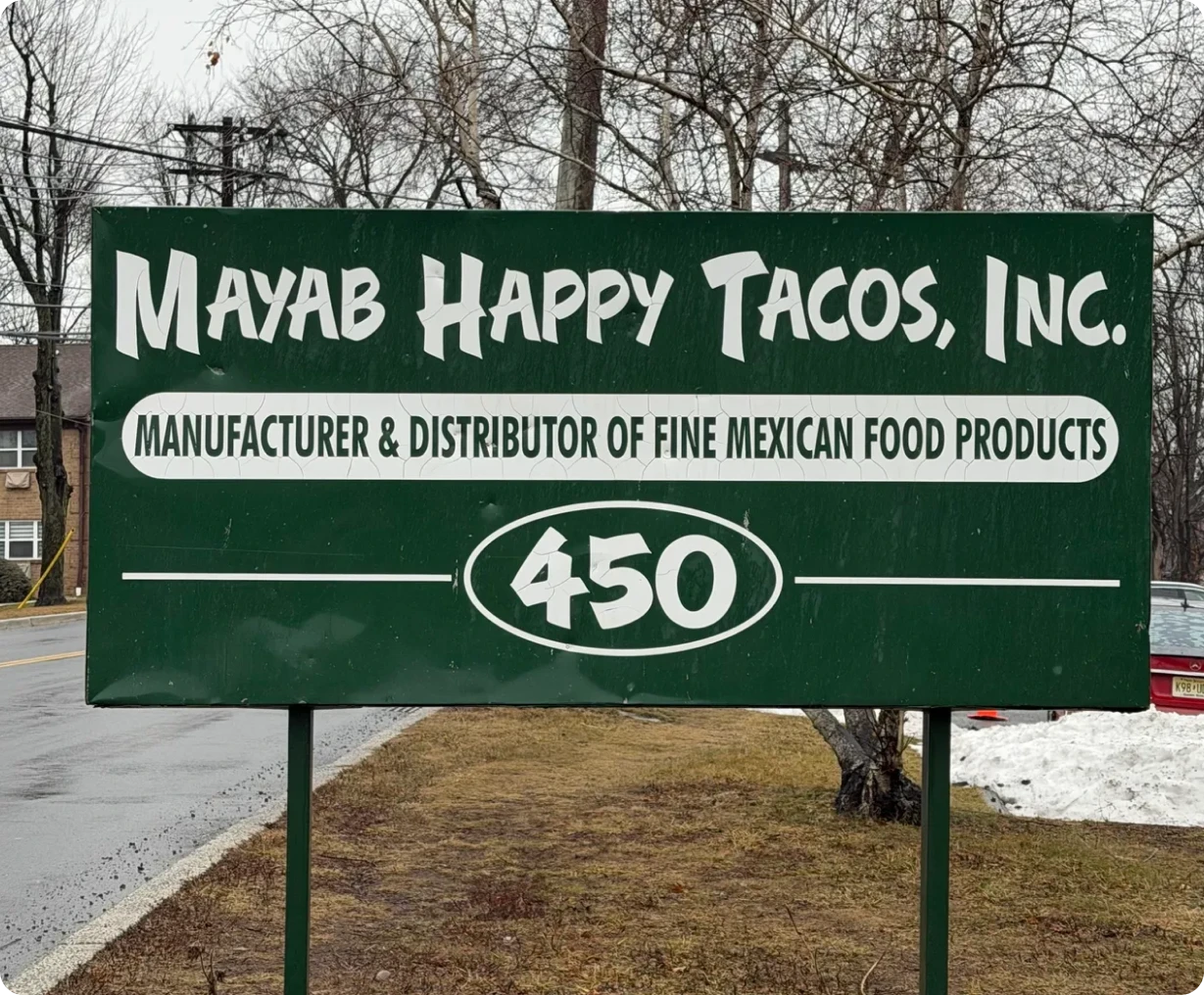 Mayab Happy Tacos sign in winter