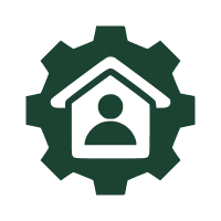 Gear and house with user icon